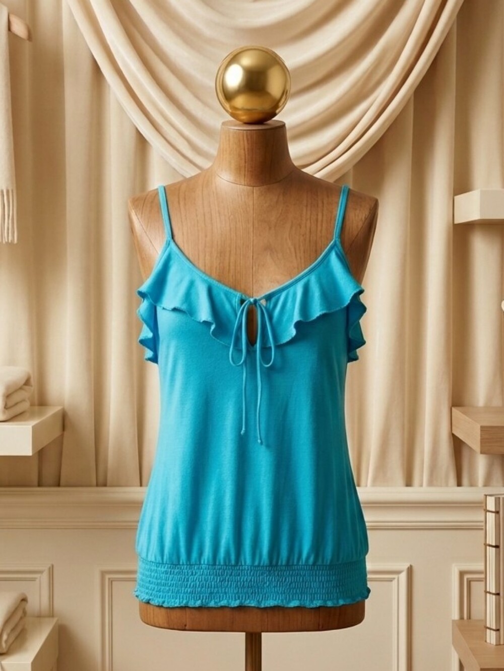 Arizona Turquoise Blue Cotton Spaghetti Strap Top with Shelf Bra Medium